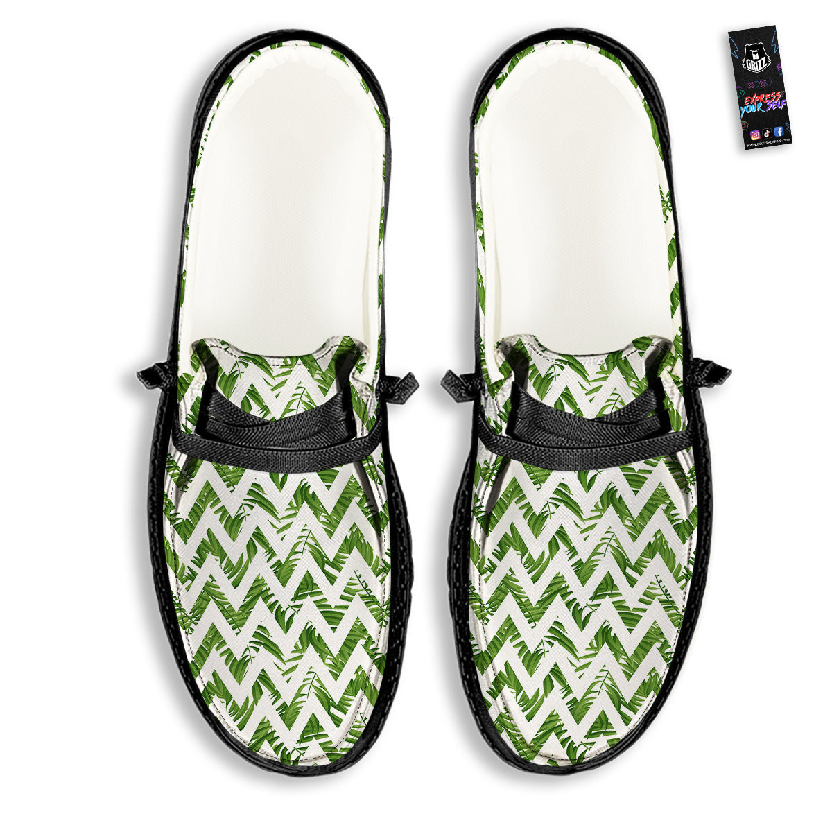 Tropical Palm Leaves Tropical Zigzag Print Pattern Black Loafers-grizzshop