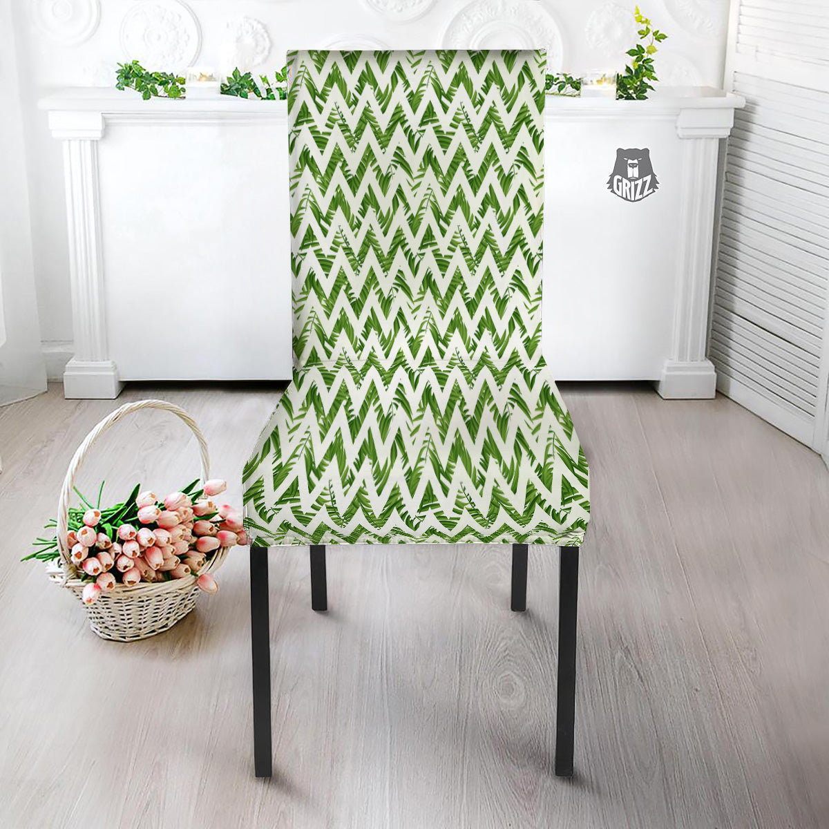 Tropical Palm Leaves Tropical Zigzag Print Pattern Dining Chair Slipcover-grizzshop