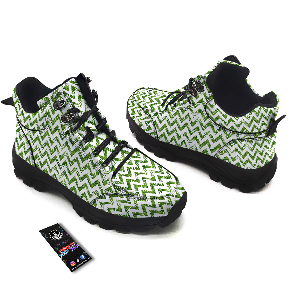 Tropical Palm Leaves Tropical Zigzag Print Pattern Hiking Shoes-grizzshop