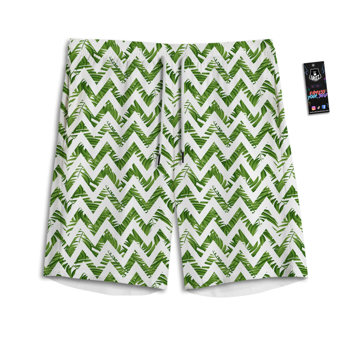 Tropical Palm Leaves Tropical Zigzag Print Pattern Men's Athletic Shorts-grizzshop