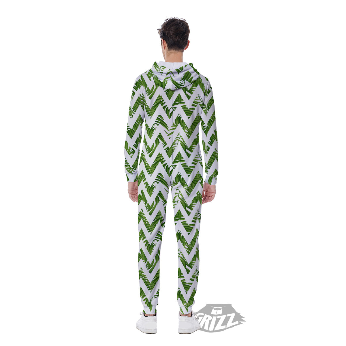Tropical Palm Leaves Tropical Zigzag Print Pattern Men's Jumpsuit-grizzshop