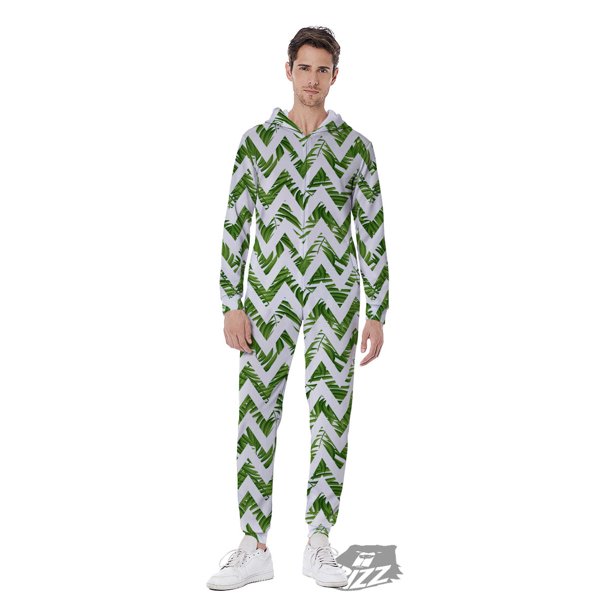 Tropical Palm Leaves Tropical Zigzag Print Pattern Men's Jumpsuit-grizzshop