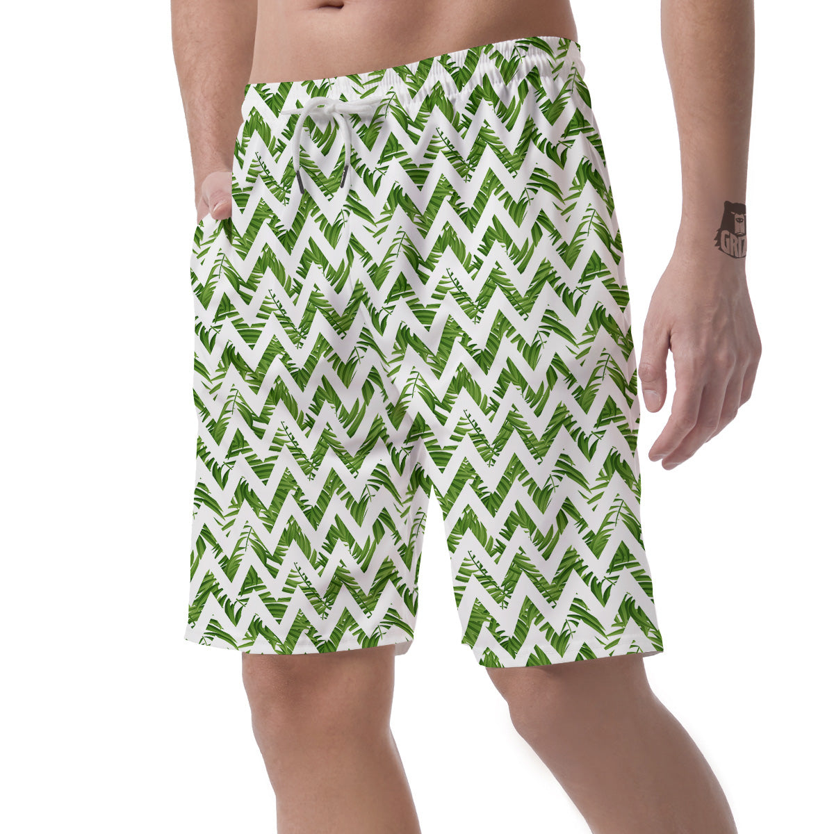 Tropical Palm Leaves Tropical Zigzag Print Pattern Men's Shorts-grizzshop