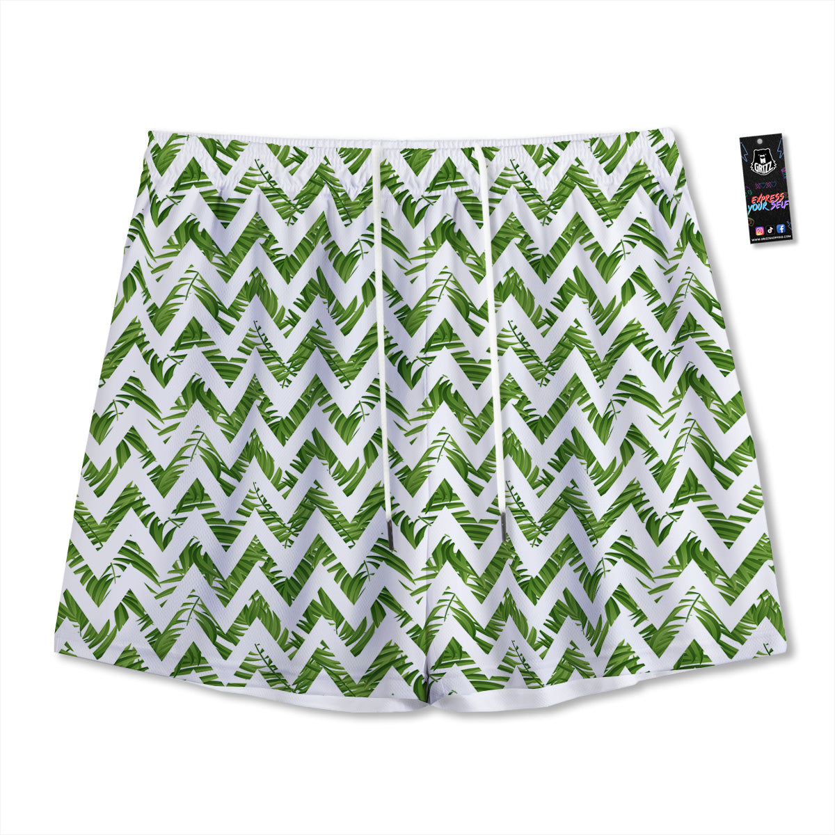 Tropical Palm Leaves Tropical Zigzag Print Pattern Mesh Shorts-grizzshop