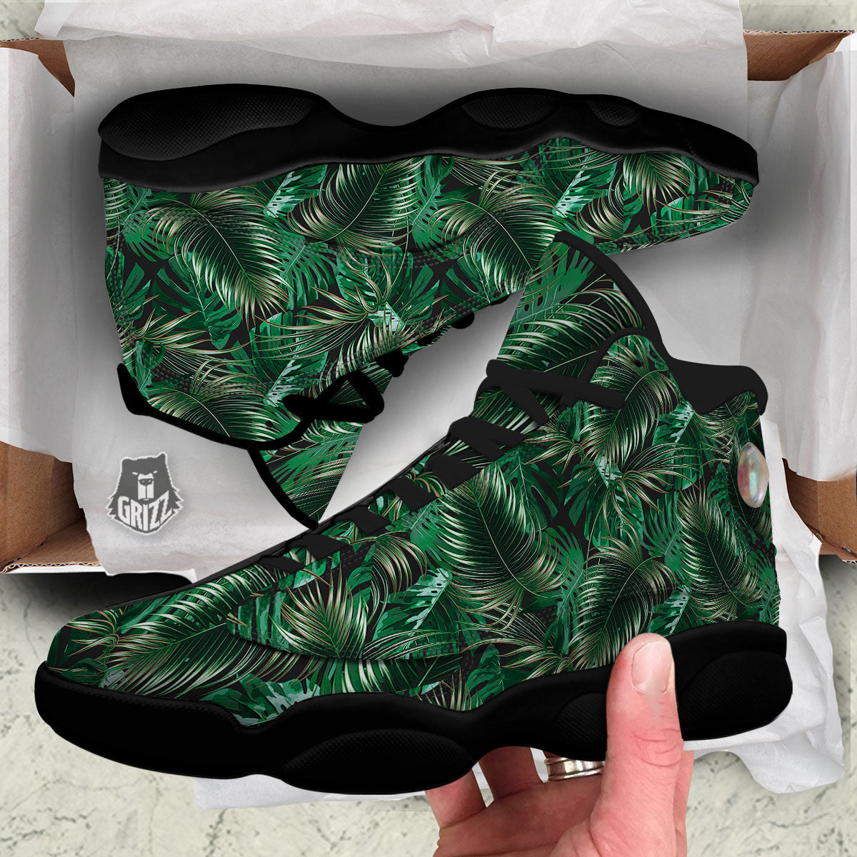 Tropical Palm Tree Print Pattern Black Basketball Shoes-grizzshop