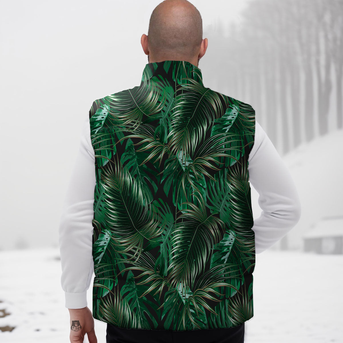 Tropical Palm Tree Print Pattern Down Vest-grizzshop