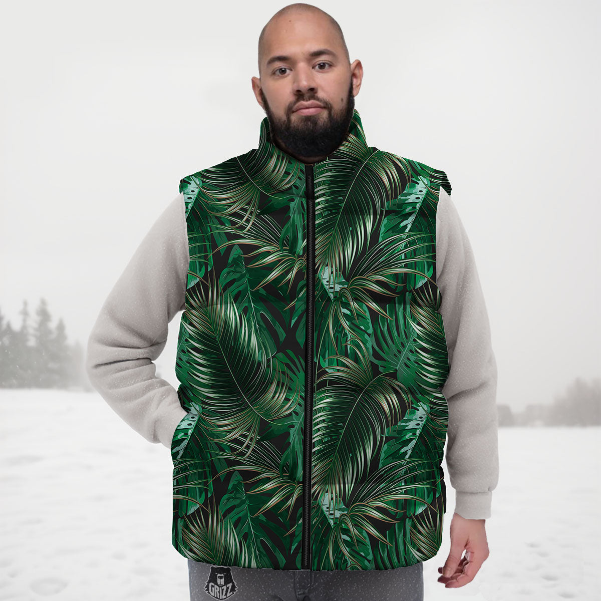 Tropical Palm Tree Print Pattern Down Vest-grizzshop