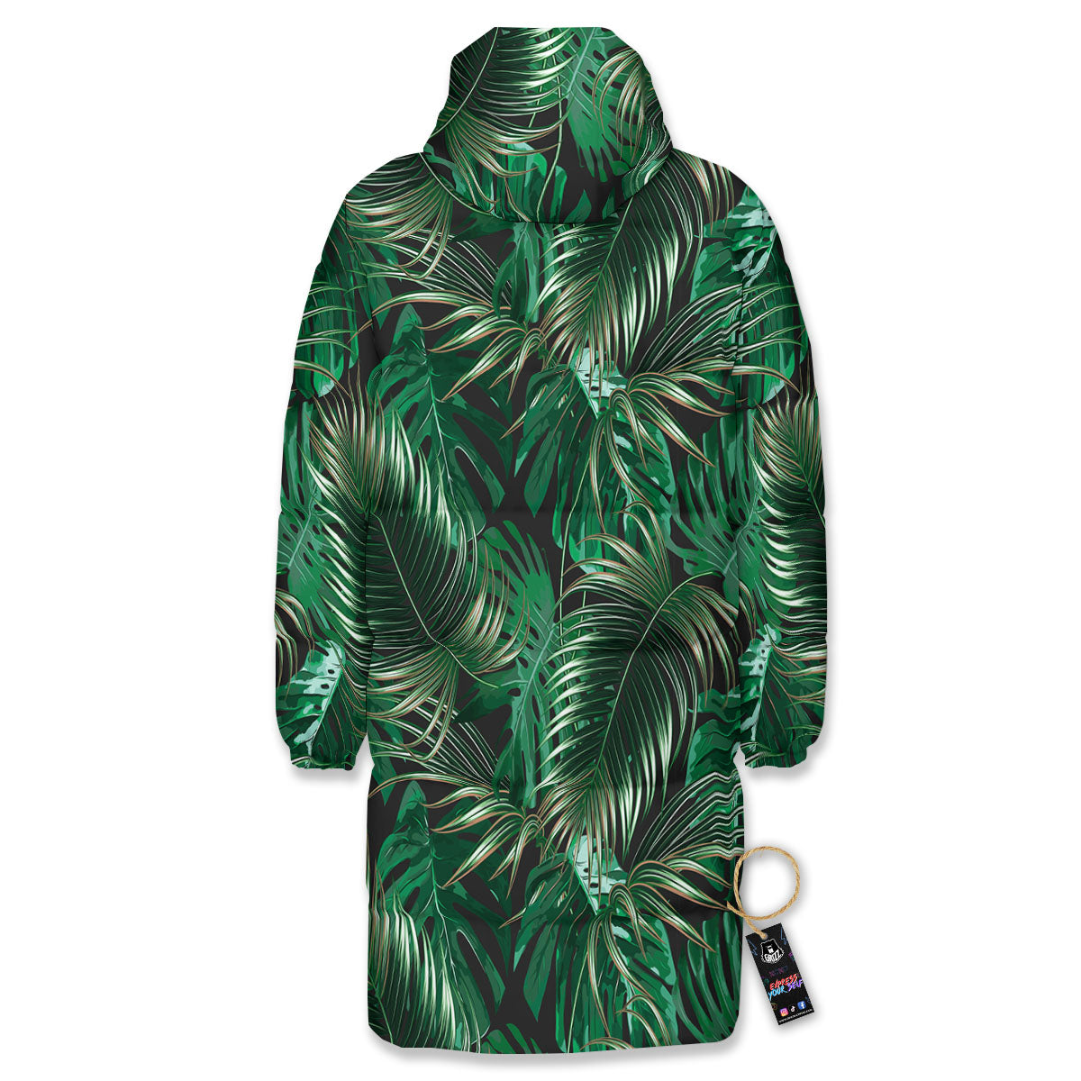 Tropical Palm Tree Print Pattern Long Down Jacket-grizzshop