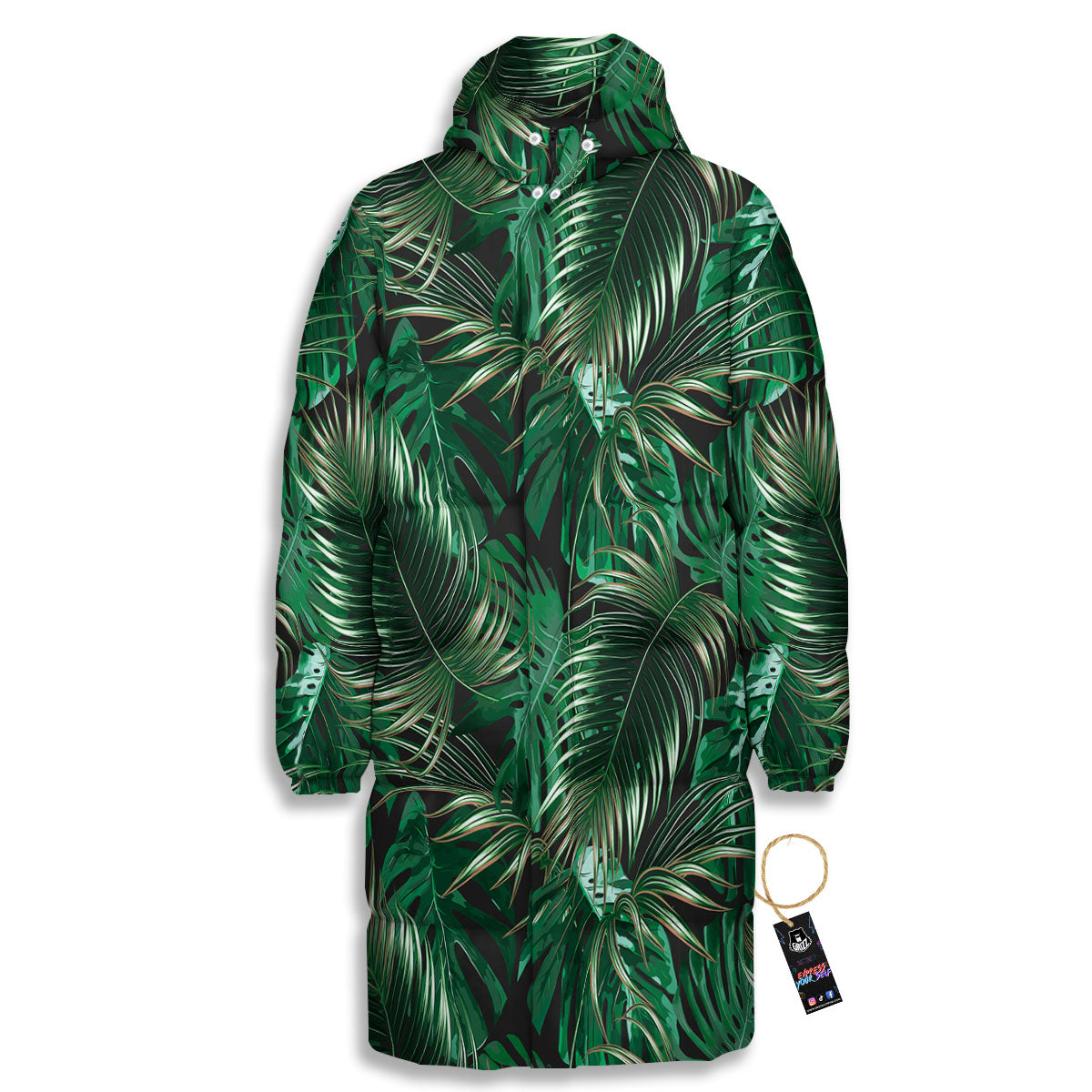Tropical Palm Tree Print Pattern Long Down Jacket-grizzshop