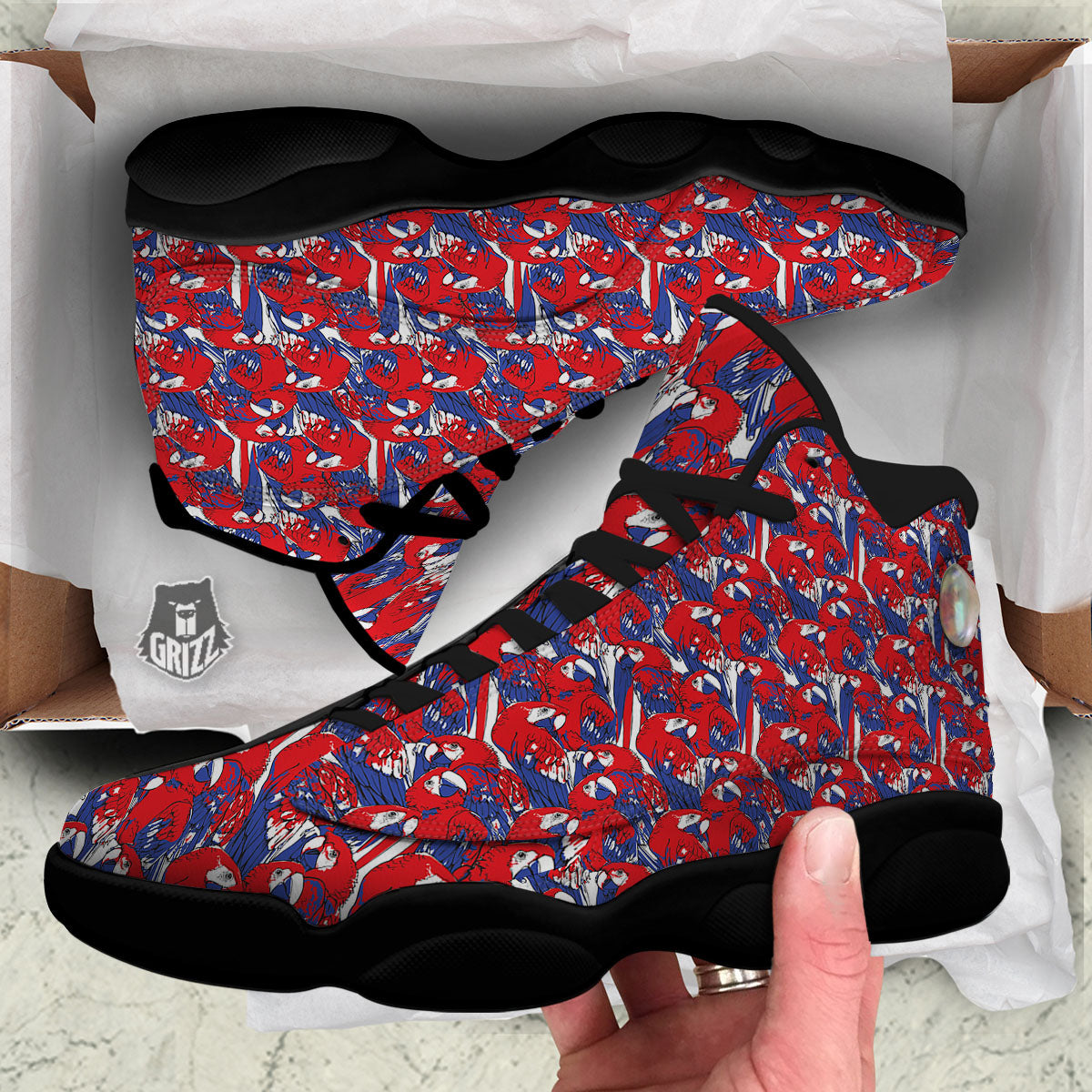 Tropical Parrot Print Pattern Black Basketball Shoes-grizzshop