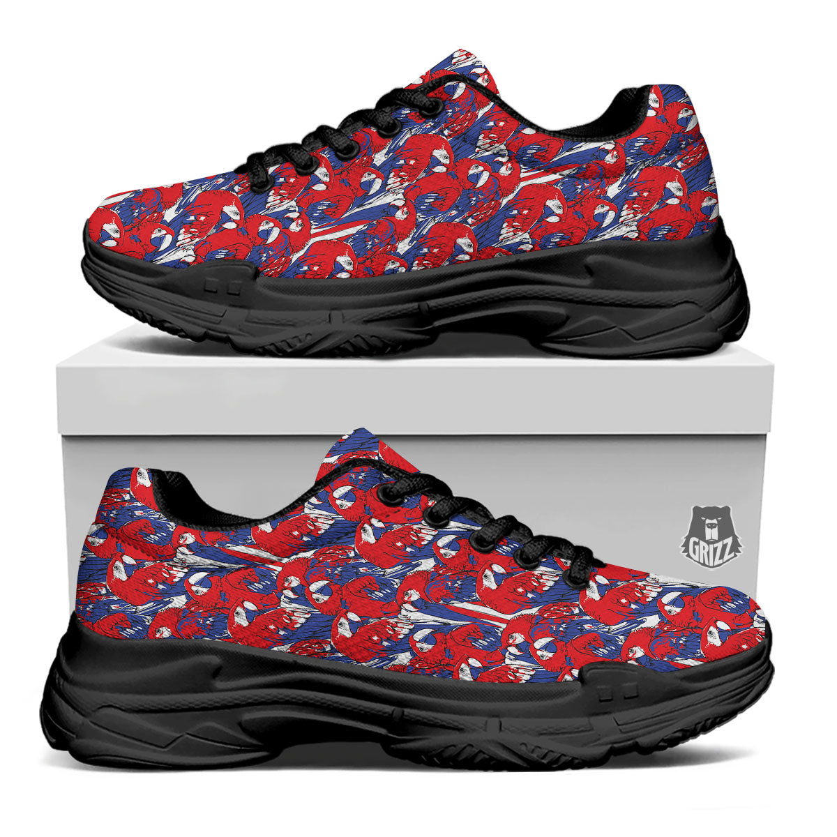 Tropical Parrot Print Pattern Black Chunky Shoes-grizzshop