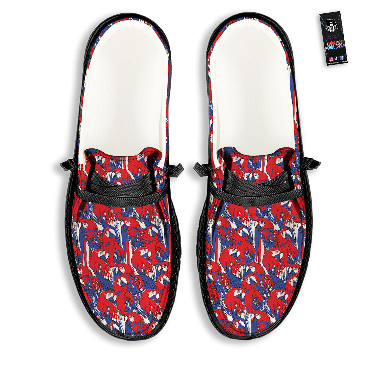 Tropical Parrot Print Pattern Black Loafers-grizzshop