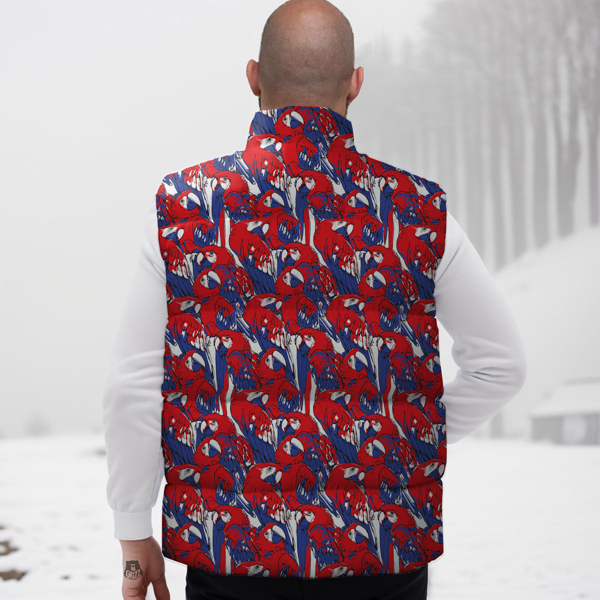 Tropical Parrot Print Pattern Down Vest-grizzshop