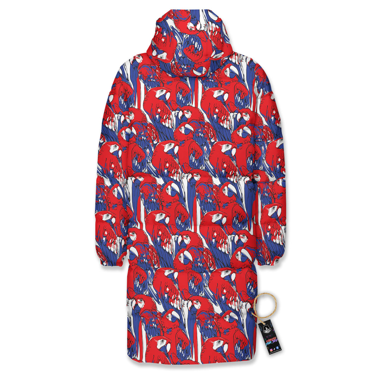Tropical Parrot Print Pattern Long Down Jacket-grizzshop