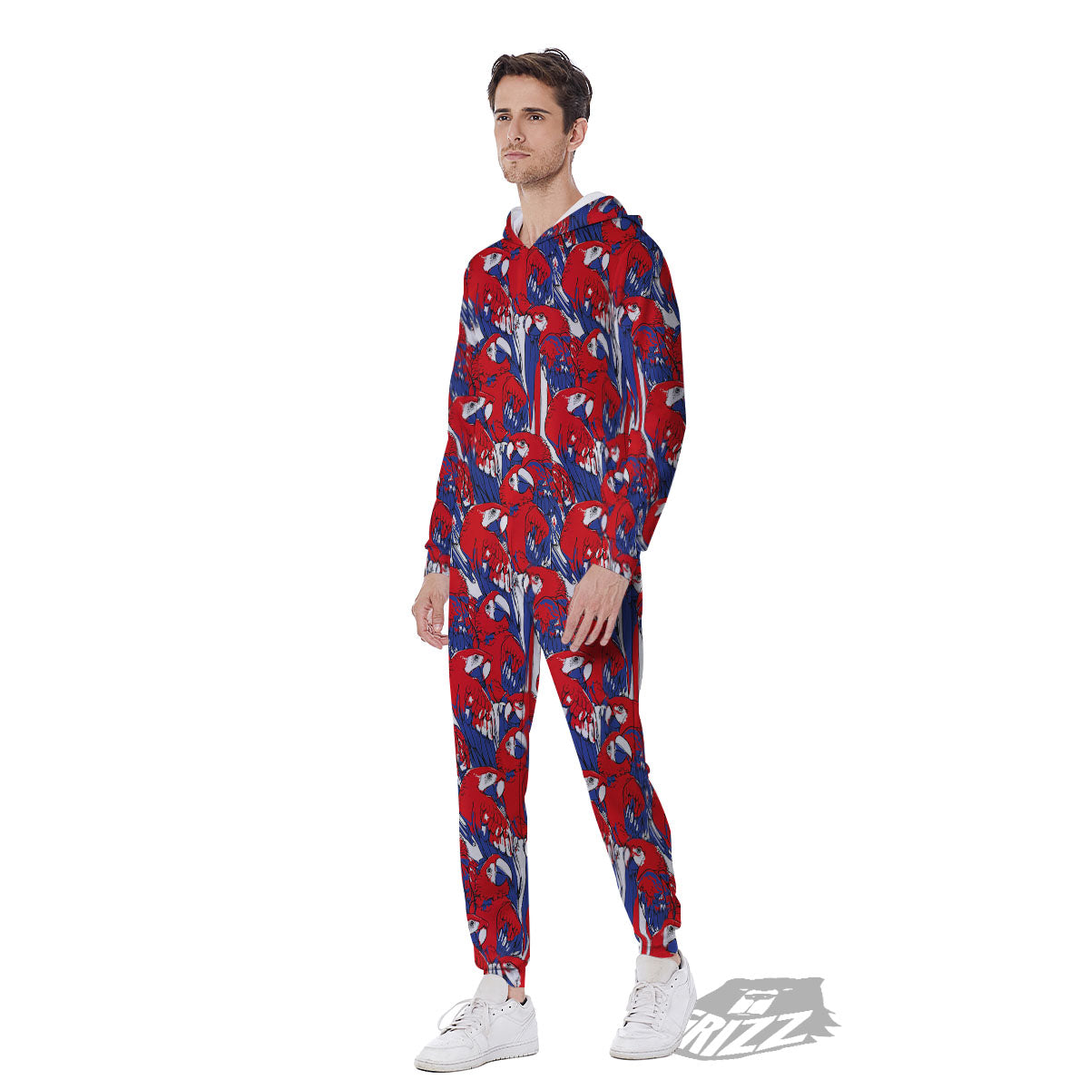 Tropical Parrot Print Pattern Men's Jumpsuit-grizzshop