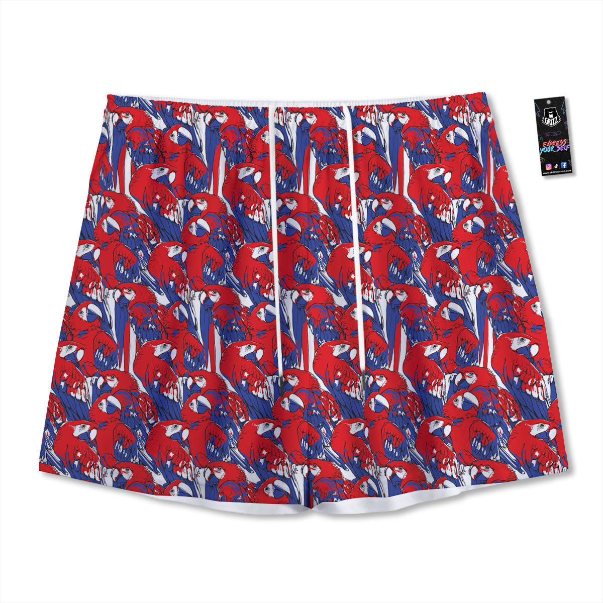 Tropical Parrot Print Pattern Mesh Shorts-grizzshop