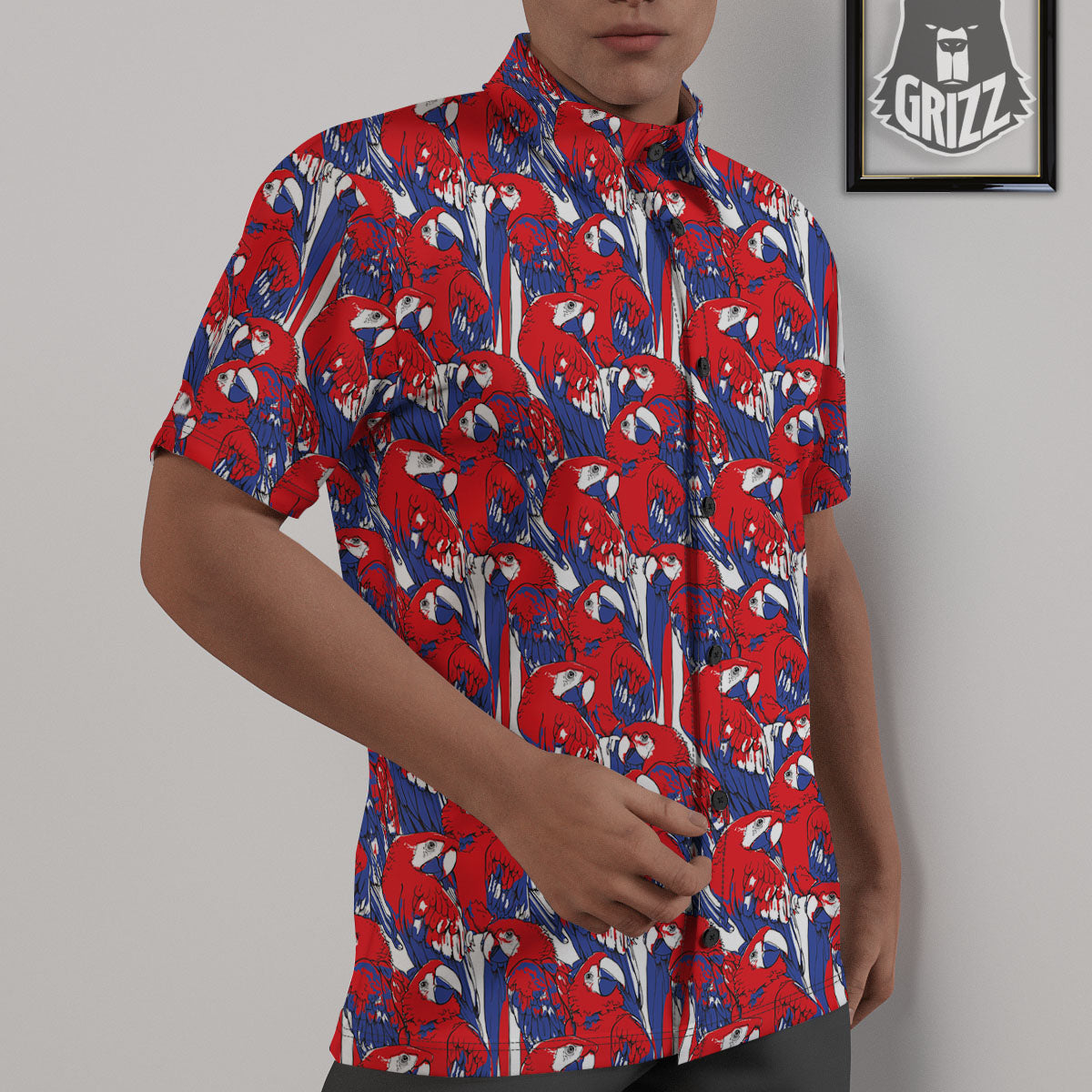 Tropical Parrot Print Pattern Untucked Shirts-grizzshop
