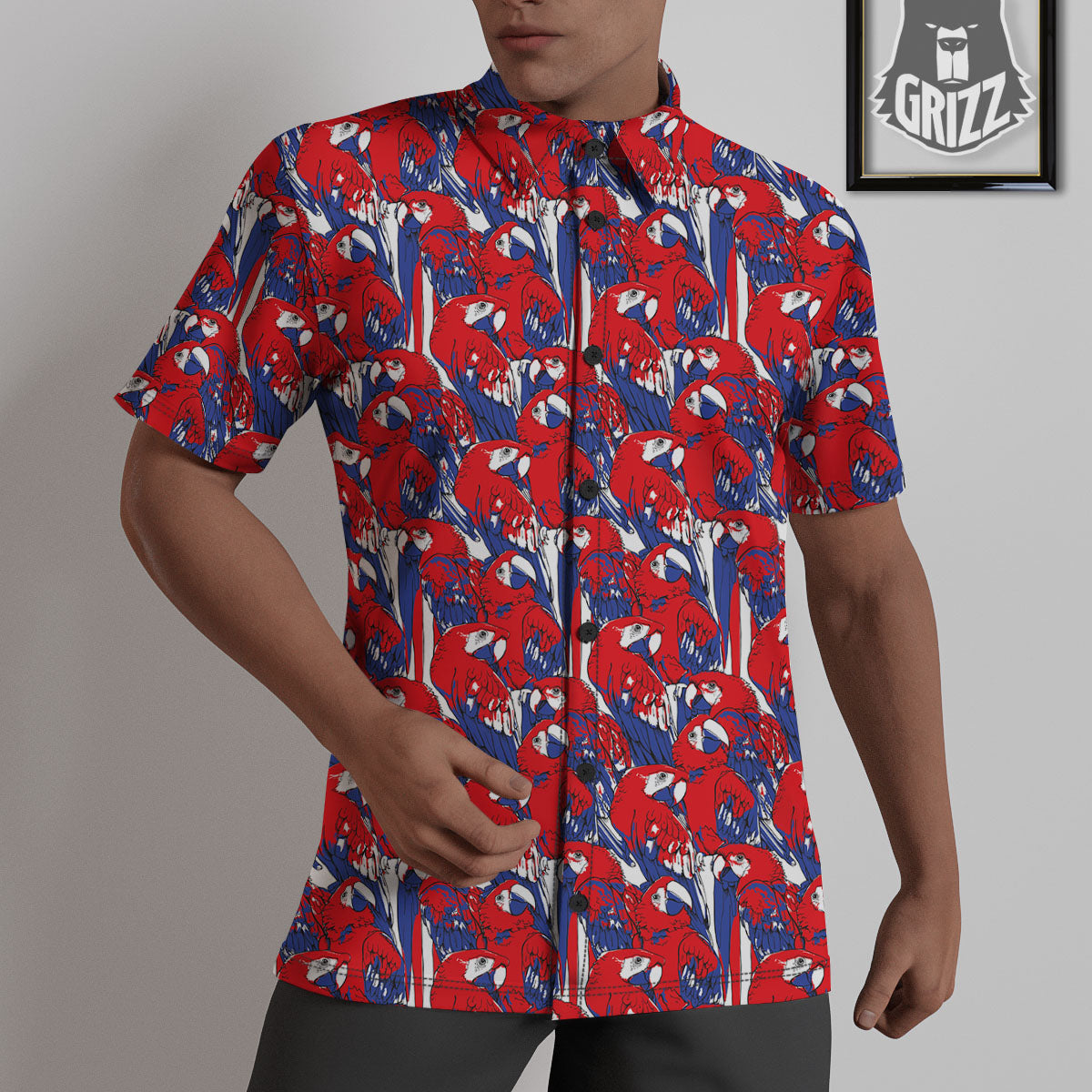 Tropical Parrot Print Pattern Untucked Shirts-grizzshop