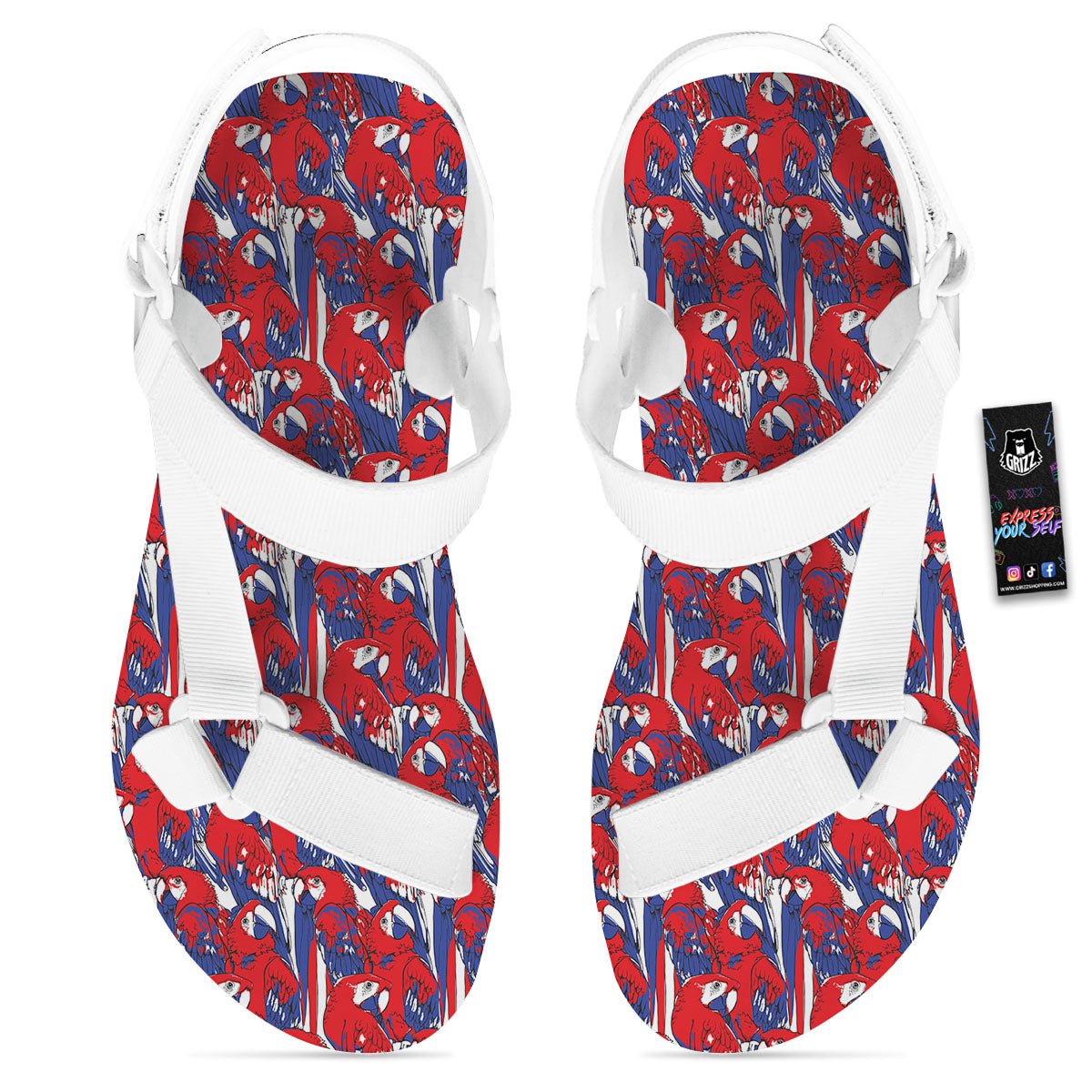 Tropical Parrot Print Pattern White Open Toe Sandals-grizzshop
