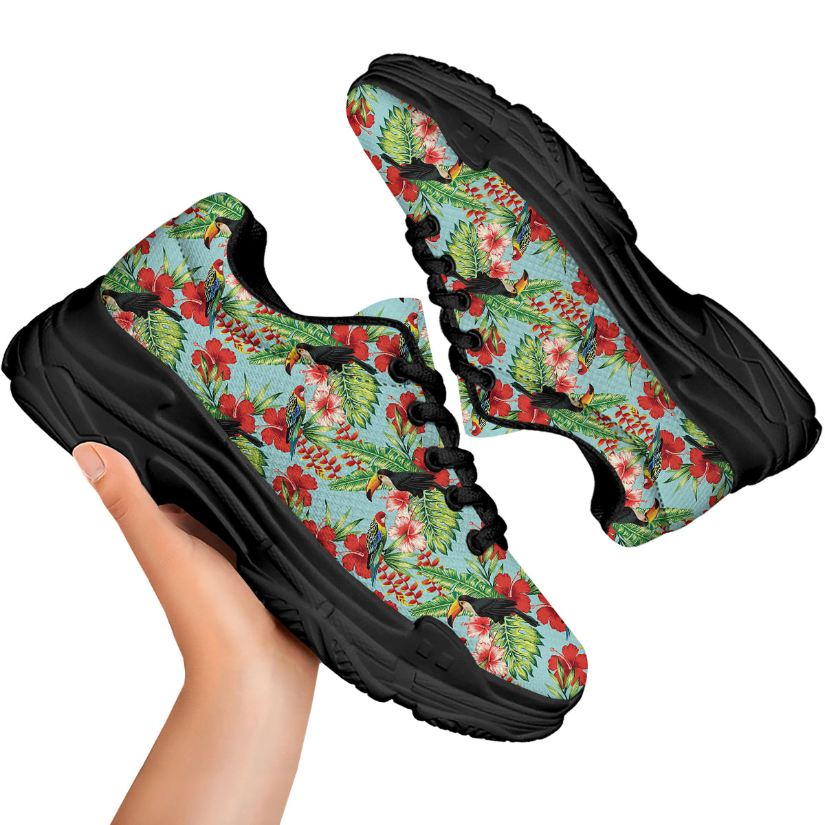 Tropical Parrot Toucan Print Pattern Black Chunky Shoes-grizzshop