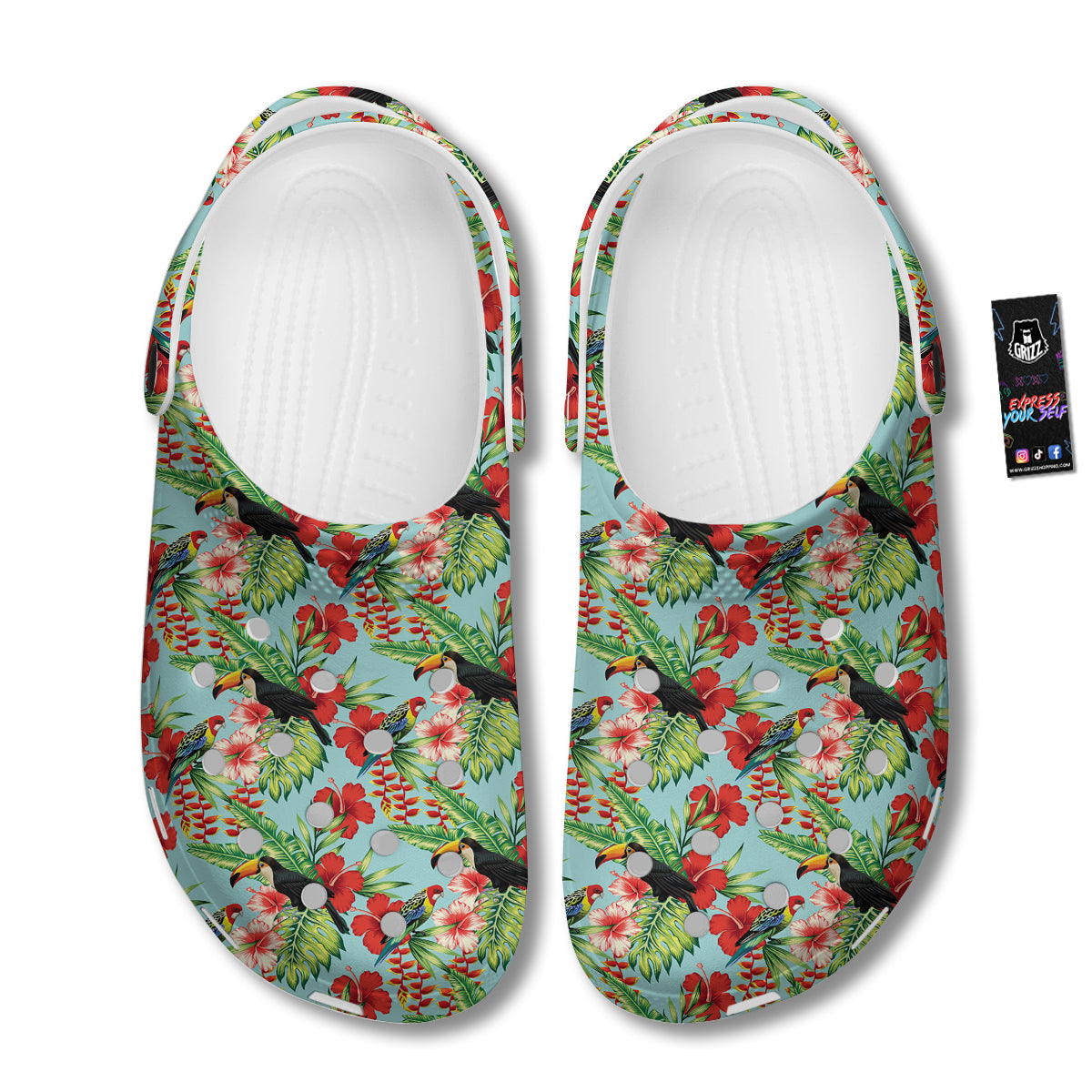 Tropical Parrot Toucan Print Pattern Clog-grizzshop