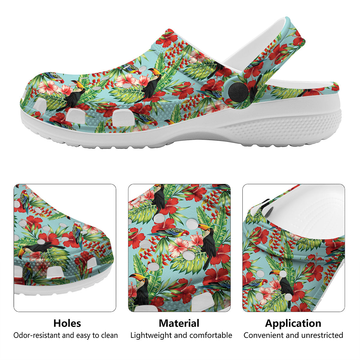 Tropical Parrot Toucan Print Pattern Clog-grizzshop