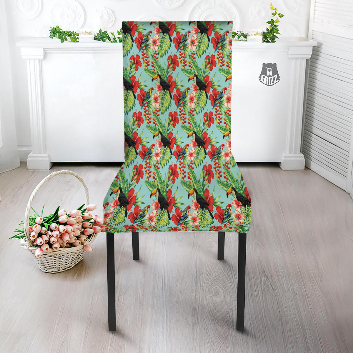 Tropical Parrot Toucan Print Pattern Dining Chair Slipcover-grizzshop
