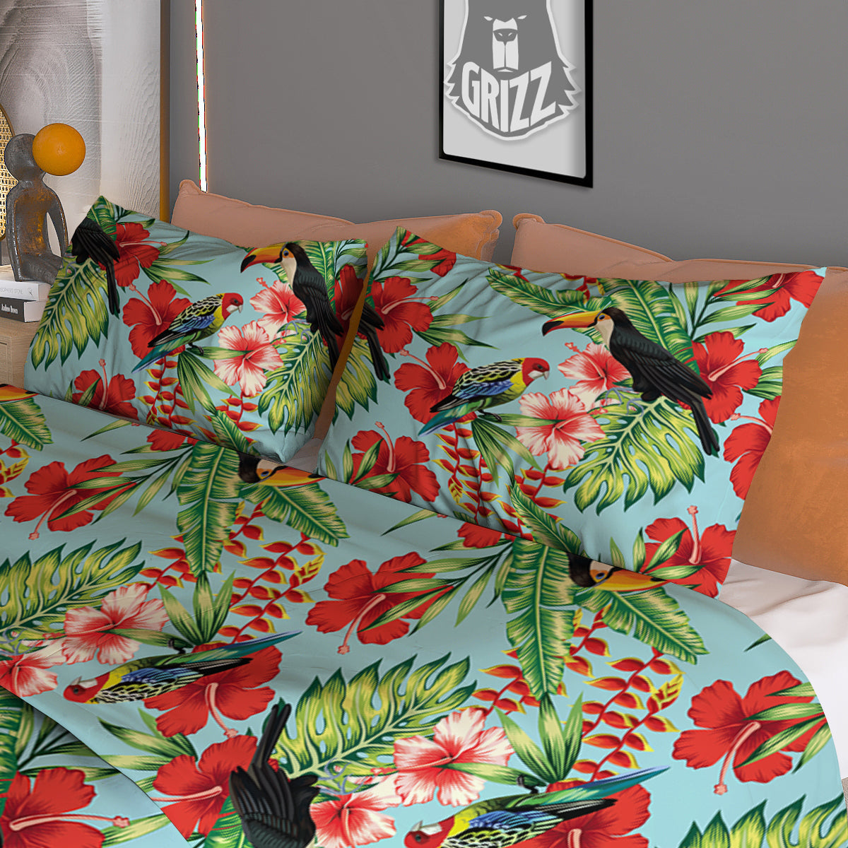 Tropical Parrot Toucan Print Pattern Duvet Cover Bedding Set-grizzshop