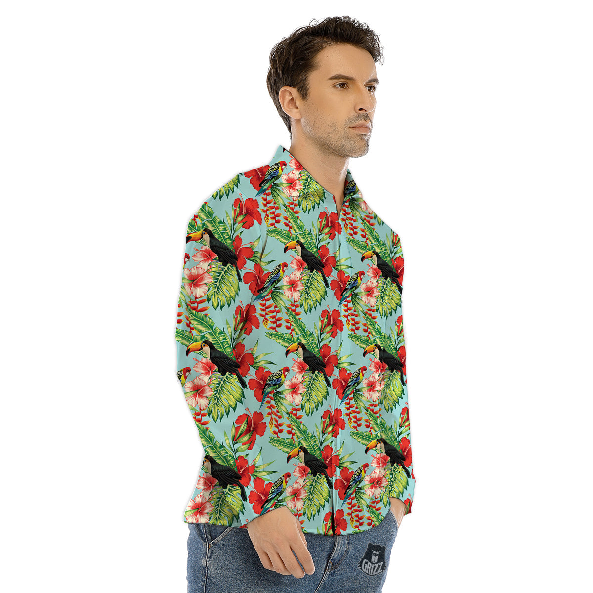 Tropical Parrot Toucan Print Pattern Men's Dress Shirts-grizzshop