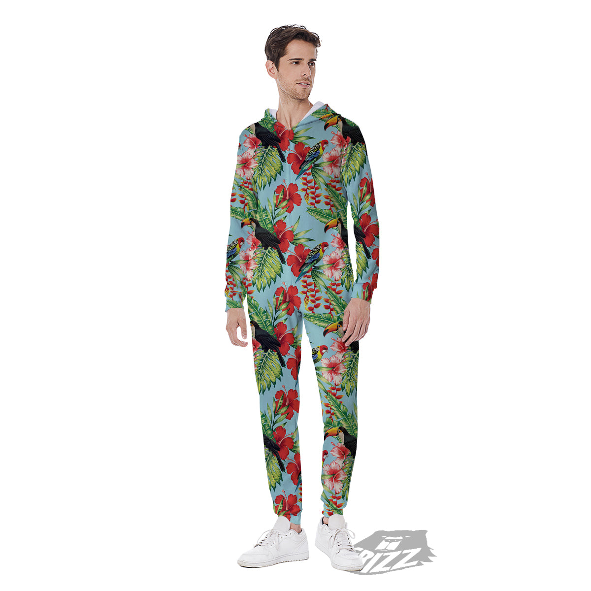 Tropical Parrot Toucan Print Pattern Men's Jumpsuit-grizzshop