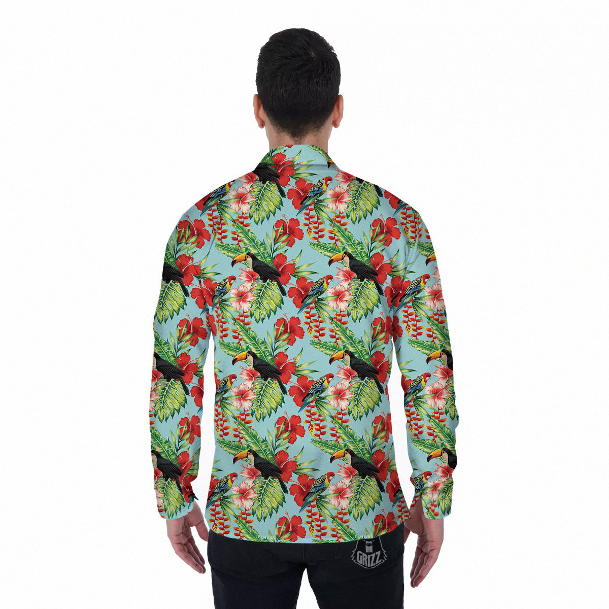 Tropical Parrot Toucan Print Pattern Men's Long Sleeve Shirts-grizzshop