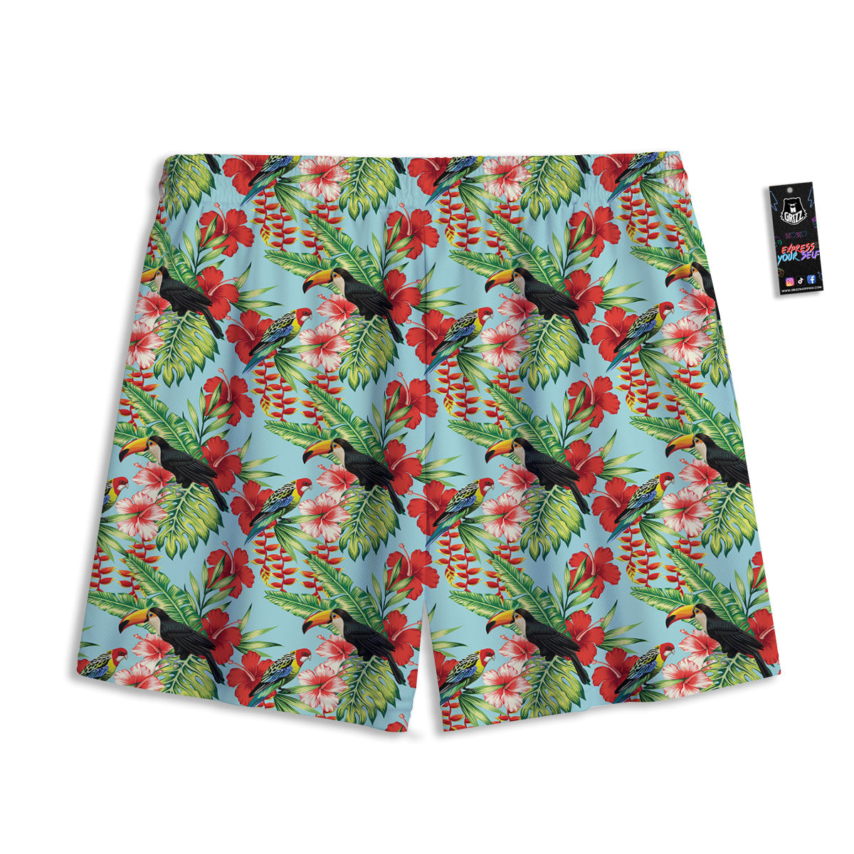 Tropical Parrot Toucan Print Pattern Mesh Shorts-grizzshop