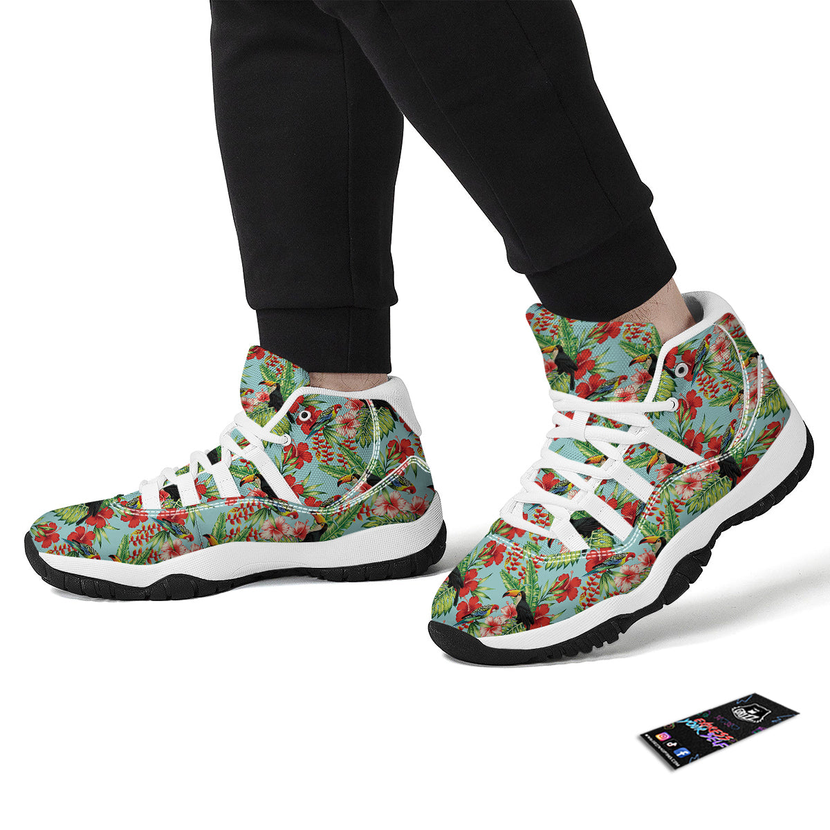 Tropical Parrot Toucan Print Pattern White Bball Shoes-grizzshop