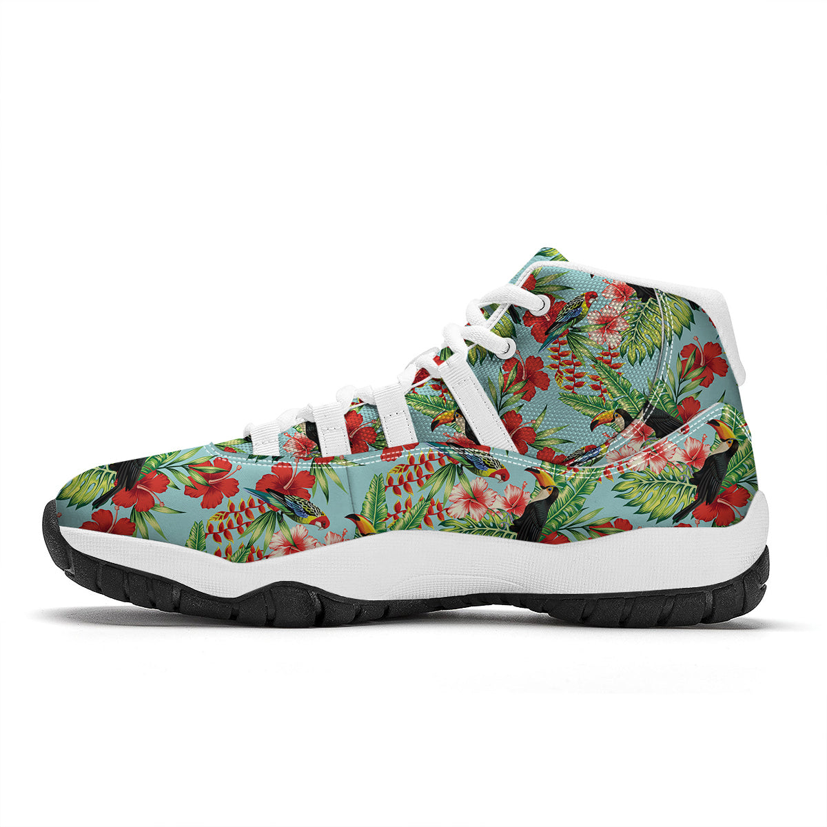 Tropical Parrot Toucan Print Pattern White Bball Shoes-grizzshop