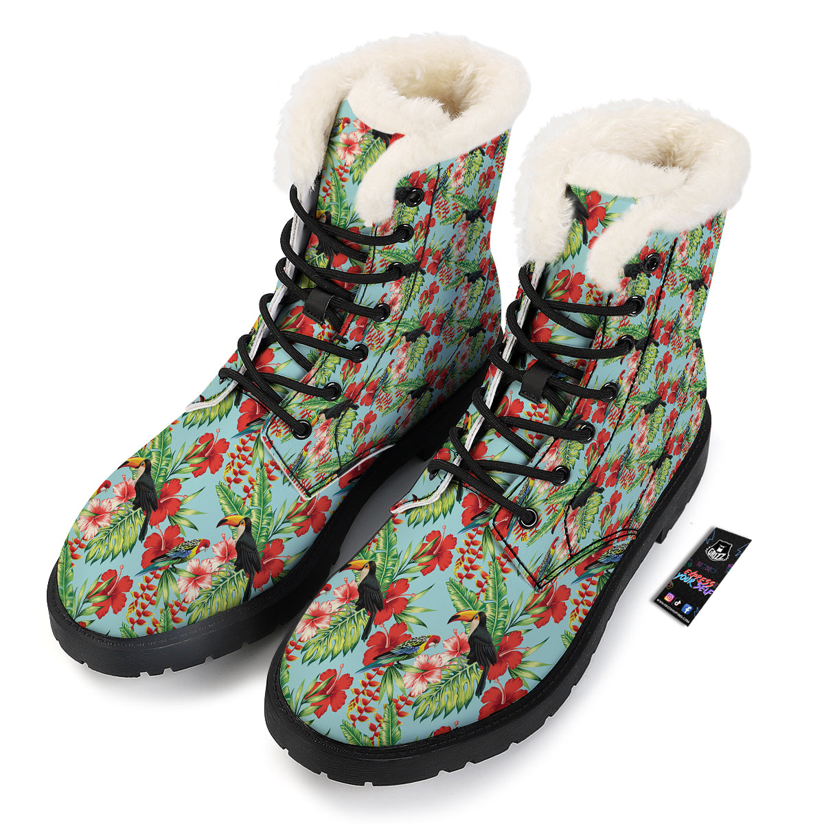 Tropical Parrot Toucan Print Pattern Winter Boots-grizzshop
