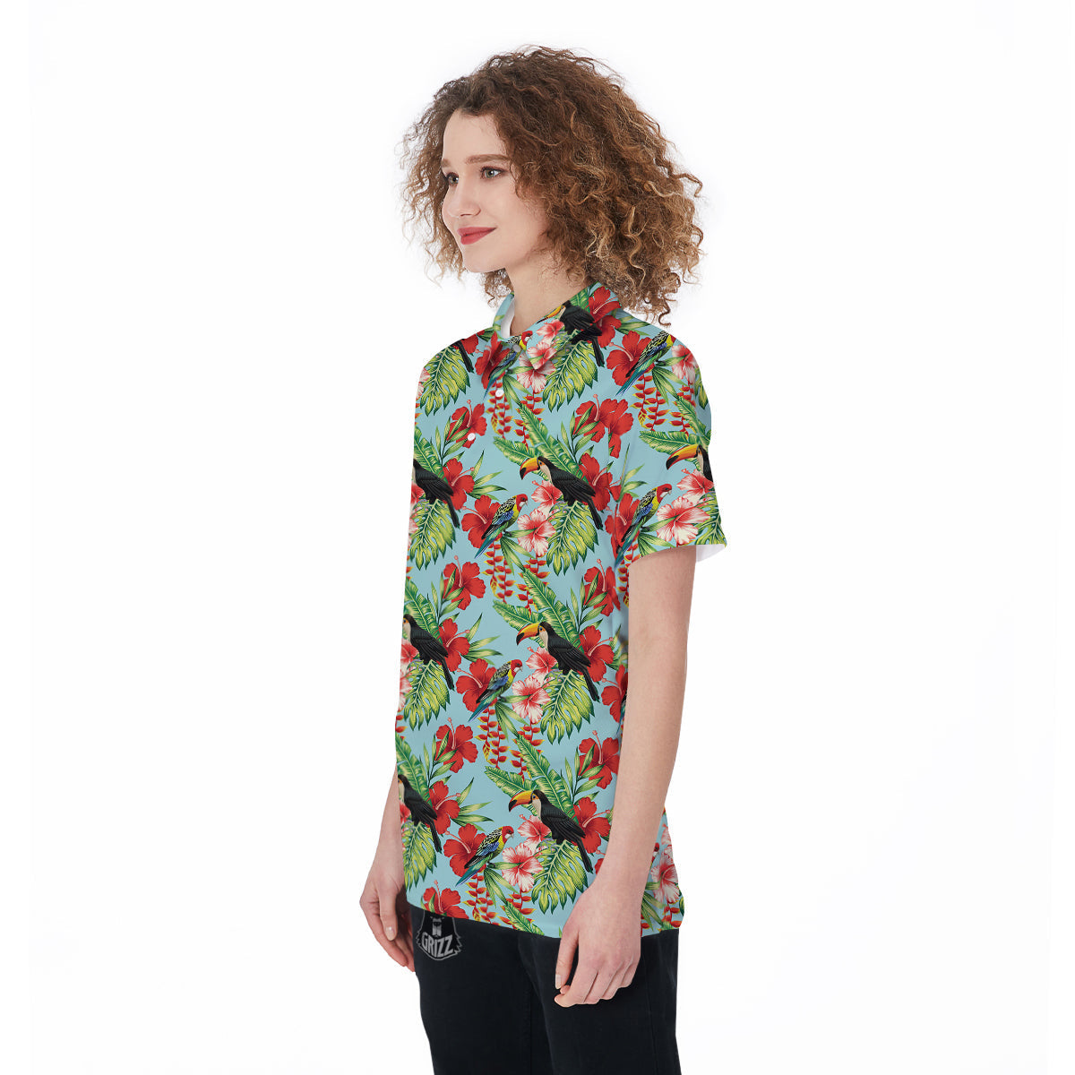 Tropical Parrot Toucan Print Pattern Women's Golf Shirts-grizzshop
