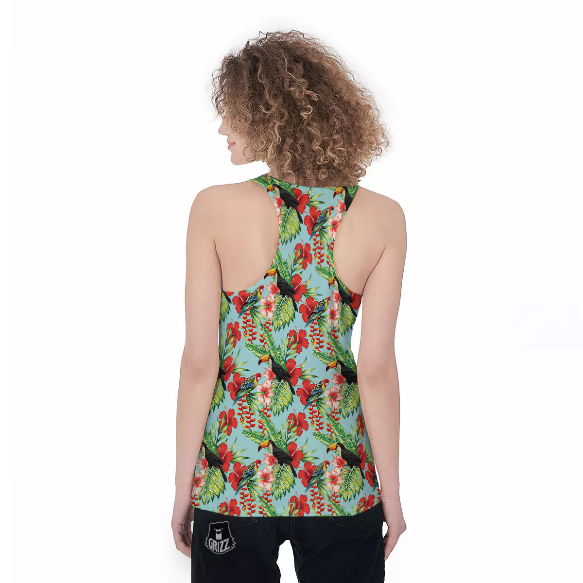 Tropical Parrot Toucan Print Pattern Women's Racerback Tank Top-grizzshop