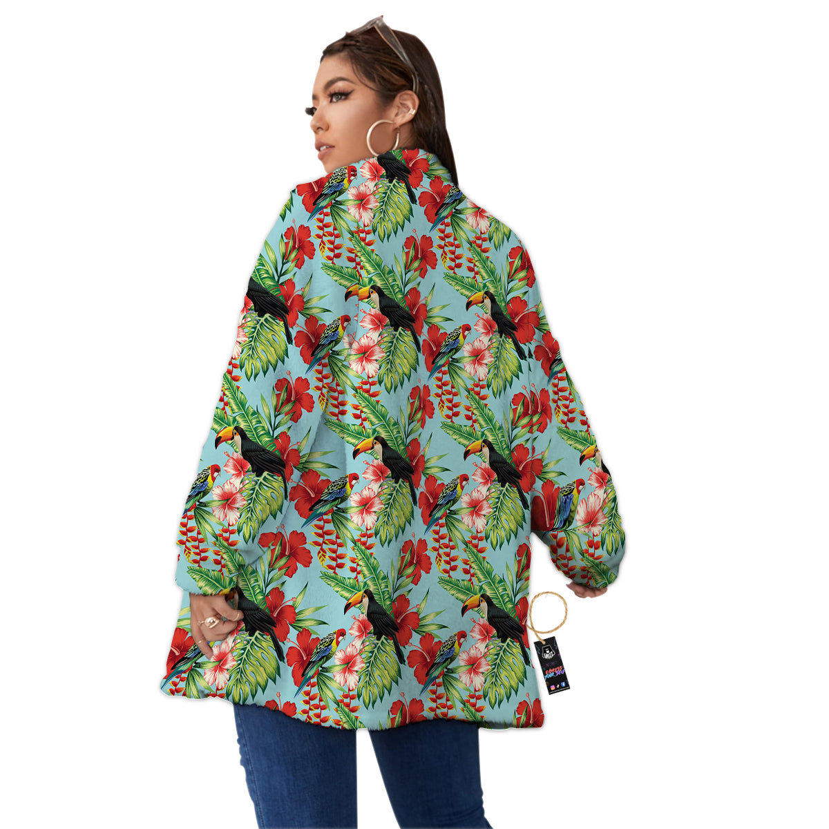 Tropical Parrot Toucan Print Pattern Women's Sherpa Jacket-grizzshop