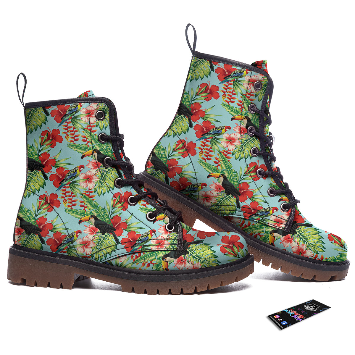 Tropical Parrot Toucan Print Pattern Work Boots-grizzshop
