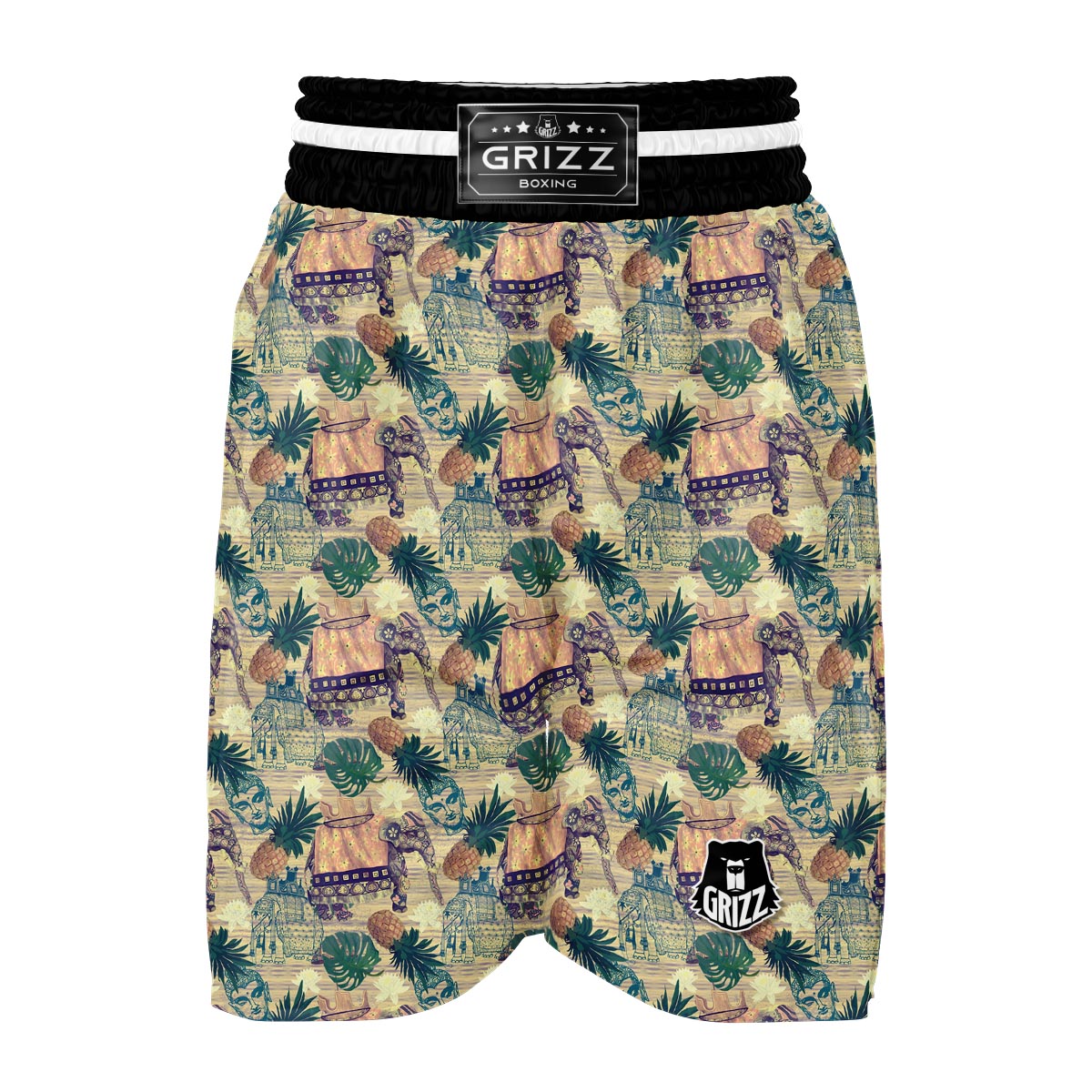 Tropical Pineapple Buddha Elephant Print Boxing Shorts-grizzshop
