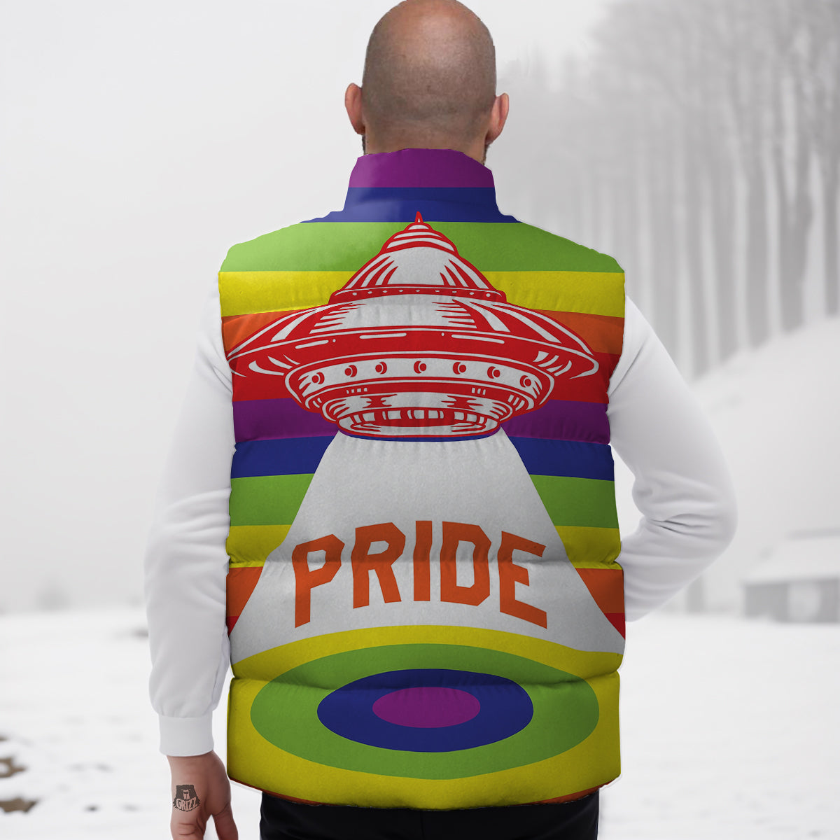 Tropical Pineapple Buddha Elephant Print Down Vest-grizzshop
