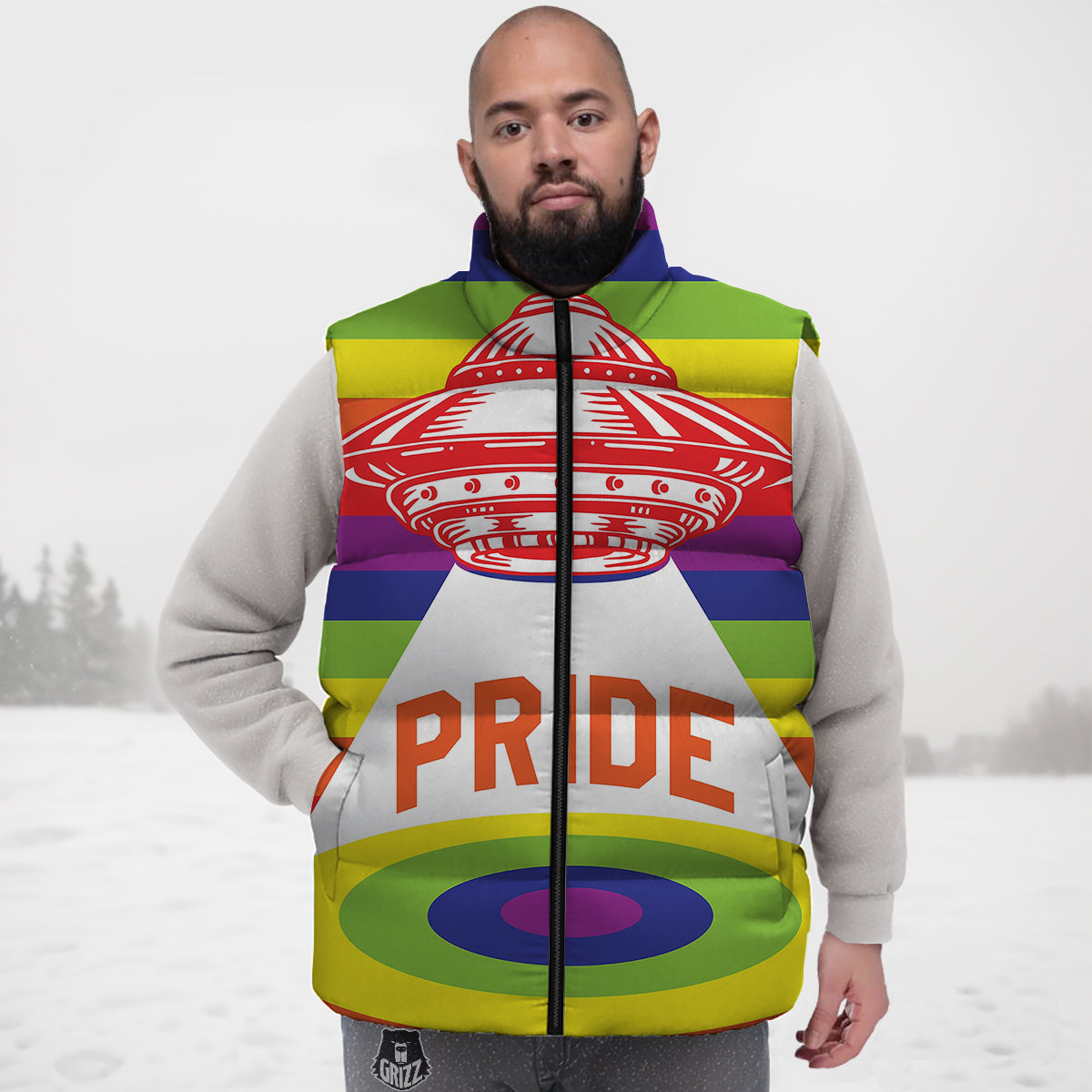 UFO LGBT Pride Rainbow Print Down Vest