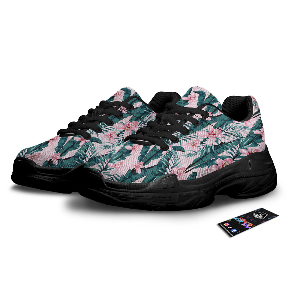 Tropical Pink Hawaiian Print Pattern Black Chunky Shoes-grizzshop