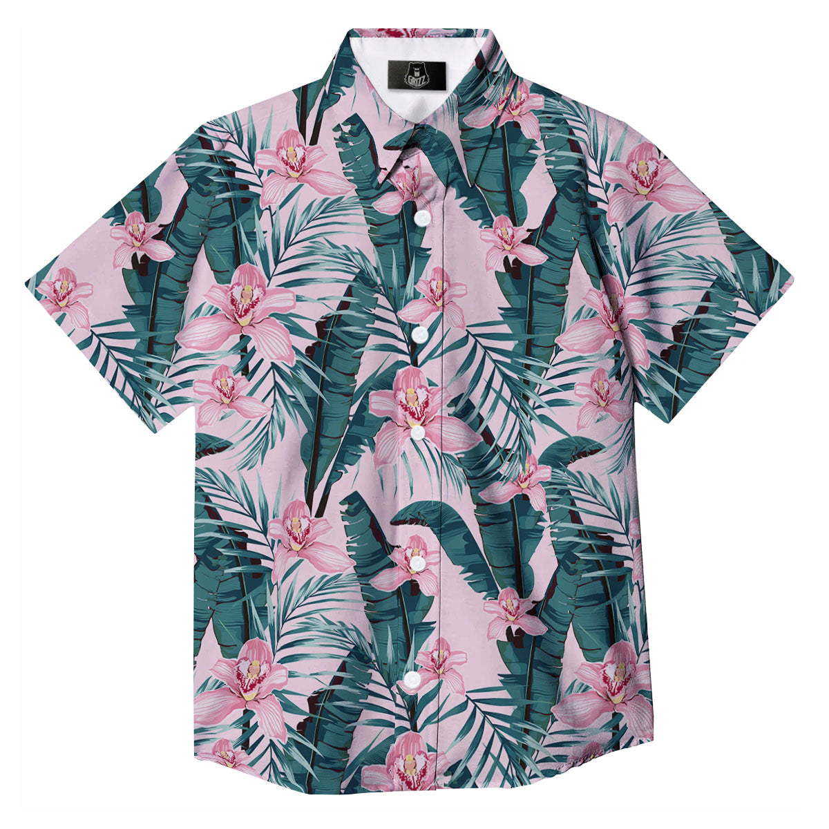 Tropical Pink Hawaiian Print Pattern Button Up Shirt-grizzshop