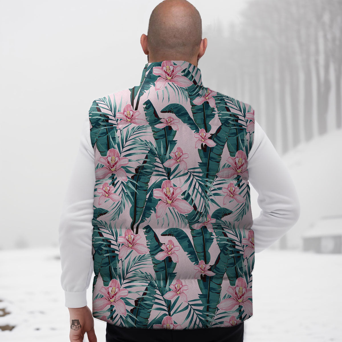 Tropical Pink Hawaiian Print Pattern Down Vest-grizzshop