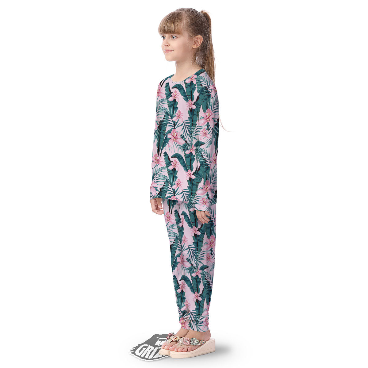 Tropical Pink Hawaiian Print Pattern Kid's Pajamas-grizzshop