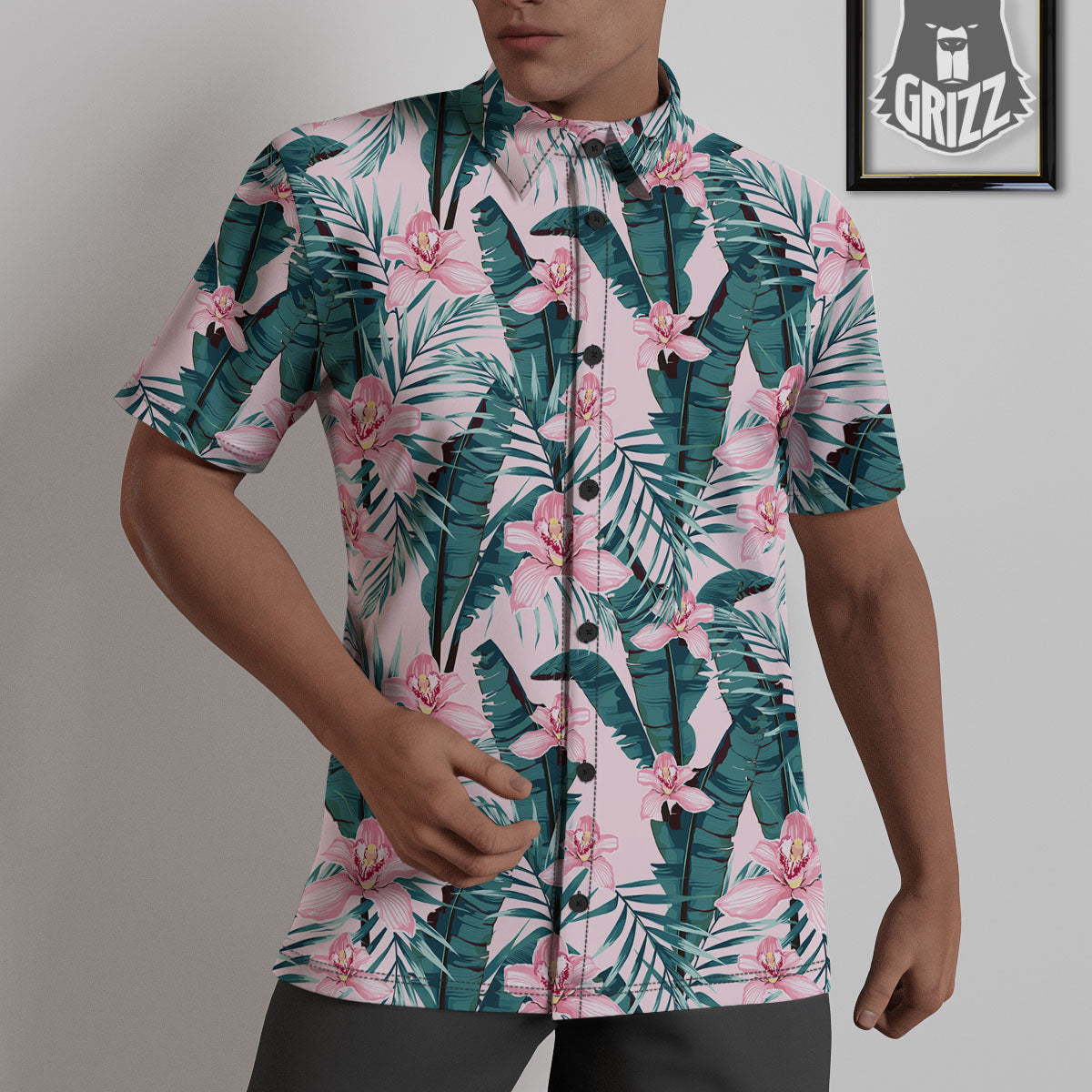 Tropical Pink Hawaiian Print Pattern Untucked Shirts-grizzshop
