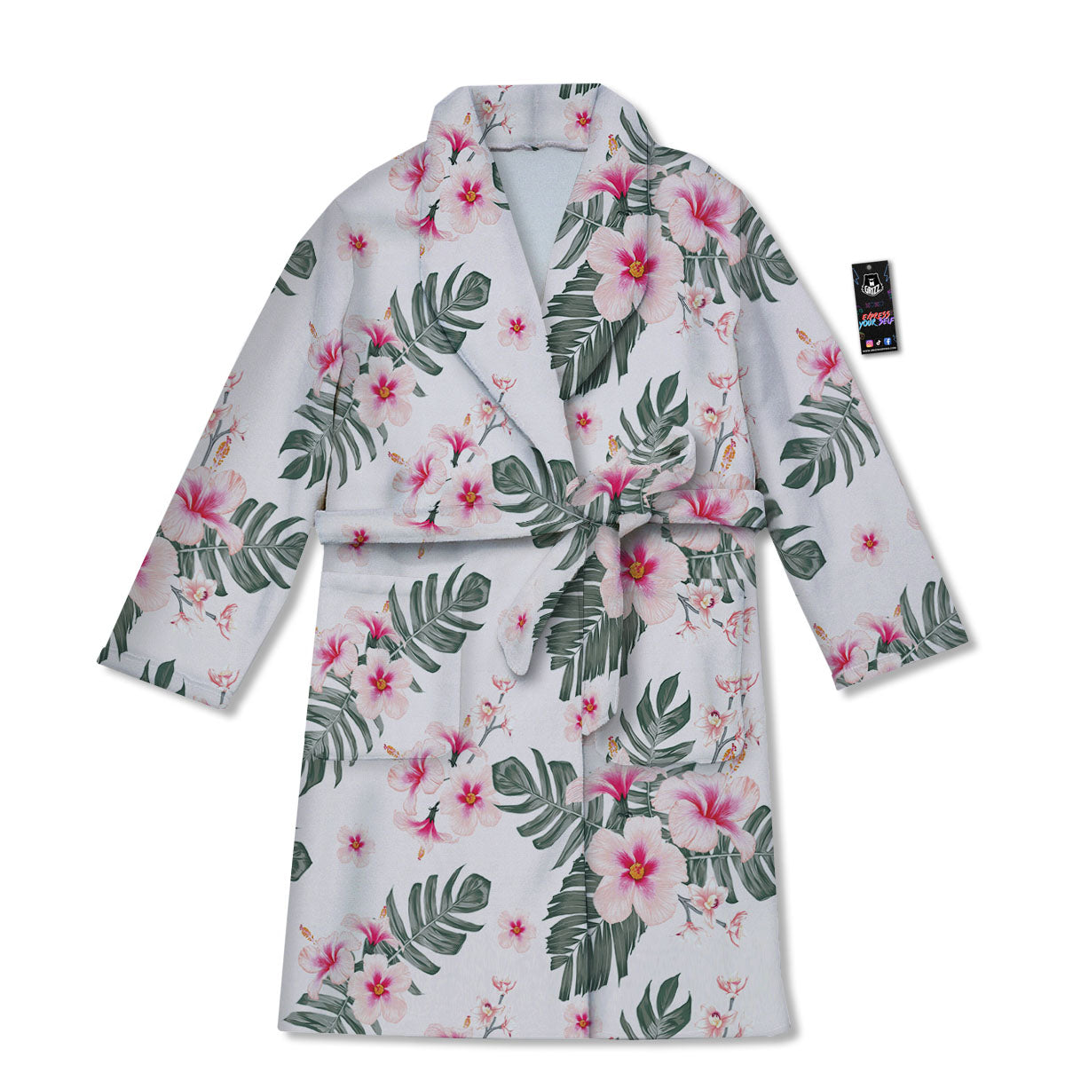 Tropical Pink Hibiscus Print Pattern Bathrobe-grizzshop
