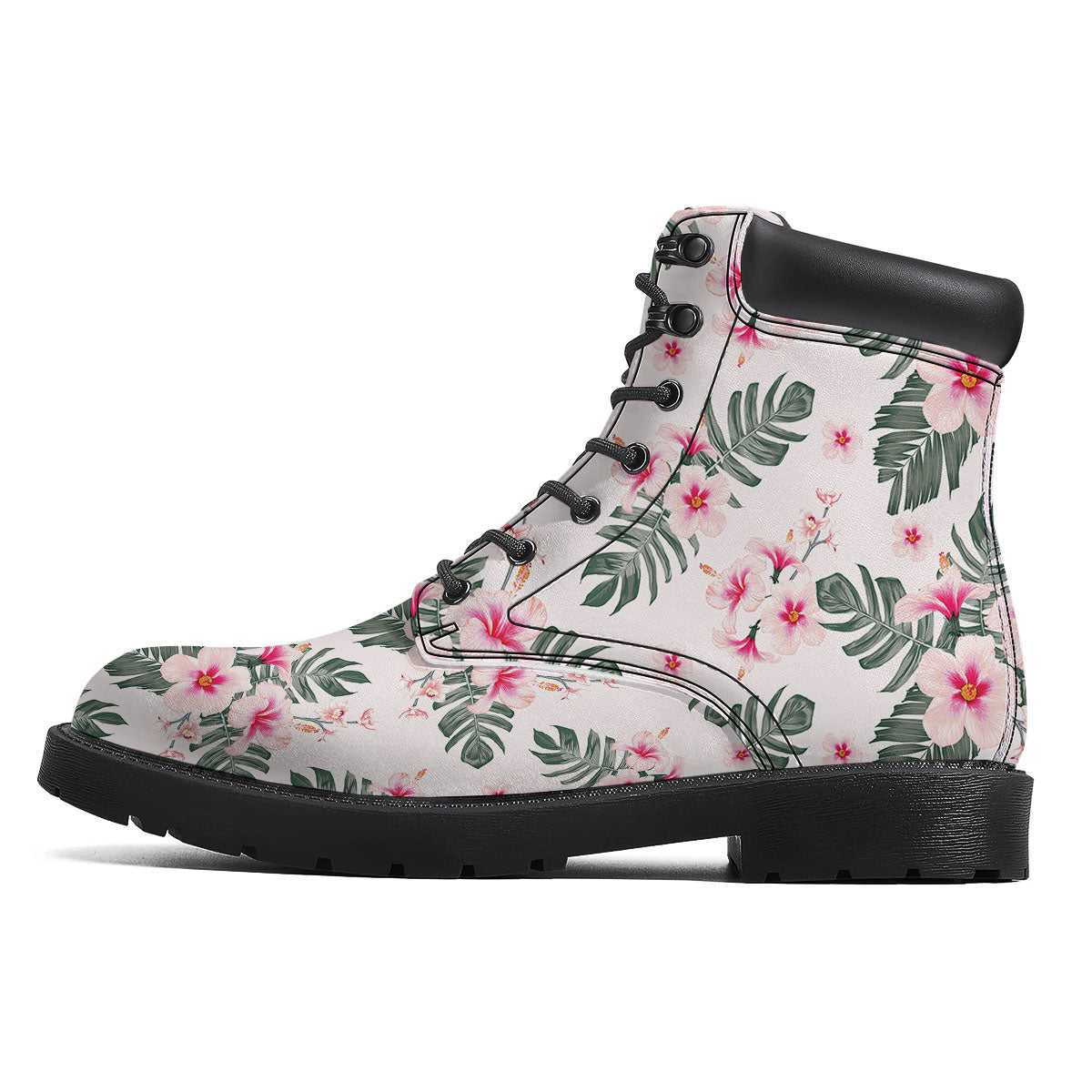 Tropical Pink Hibiscus Print Pattern Boots-grizzshop