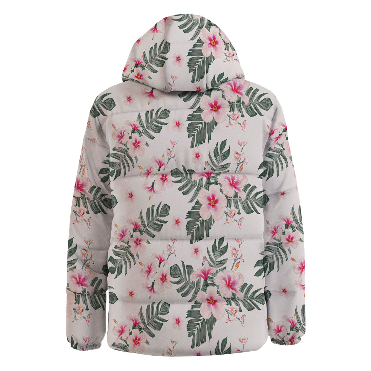 Tropical Pink Hibiscus Print Pattern Down Jacket-grizzshop